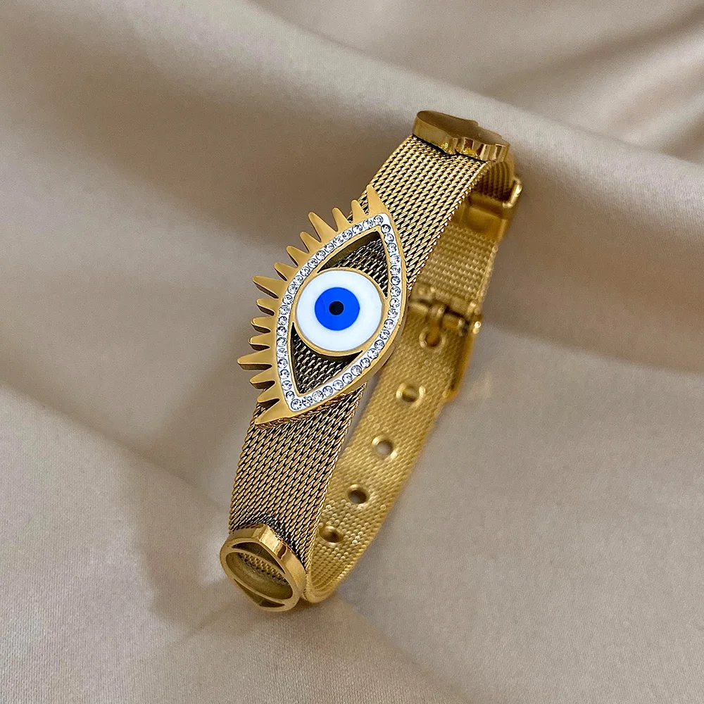 ALLYES Vintage Evil Eye Belt Strap Stainless Steel Bracelet for Women Statement Gold Color Bracelets & Bangles Jewelry Gifts