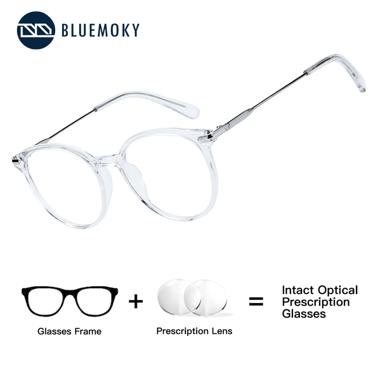 

BLUEMOKY Acetate Round Prescription Glasses Women Multifocal Myopia Photochromic Anti Blue Light Transparent Optical Eyeglasses