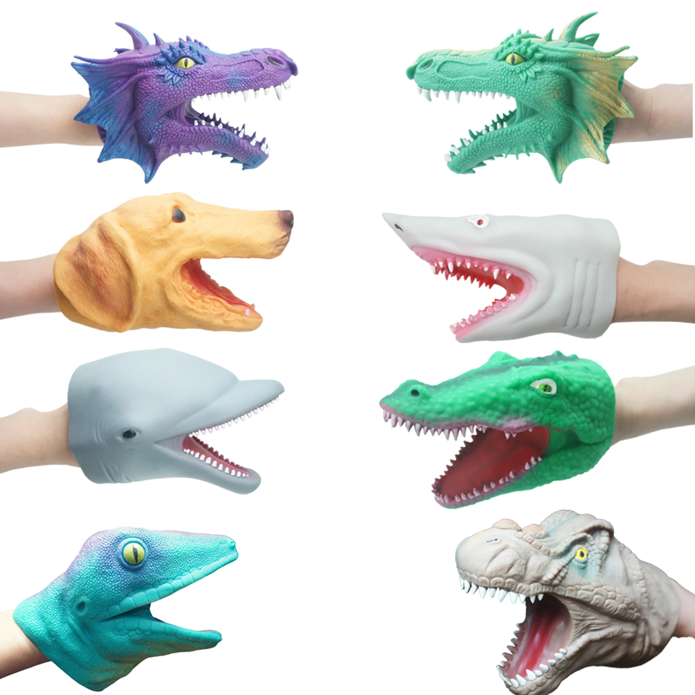 Shark Hand Puppet Thermoplastic Soft Rubber Realistic Sea Animal Shark Head Puppets Toys for Kids Shark Role Play Toy Latex