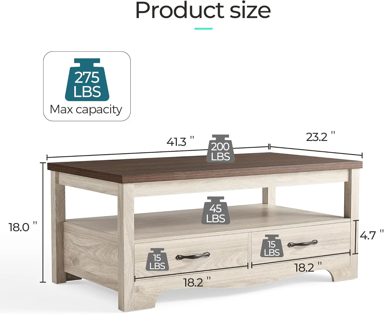 Ensembles de table basse de ferme, ensemble de table de salon en bois, comprend une table basse de 41 ", ensemble de table d'extrémité de 2, blanc lavé, 3 pièces