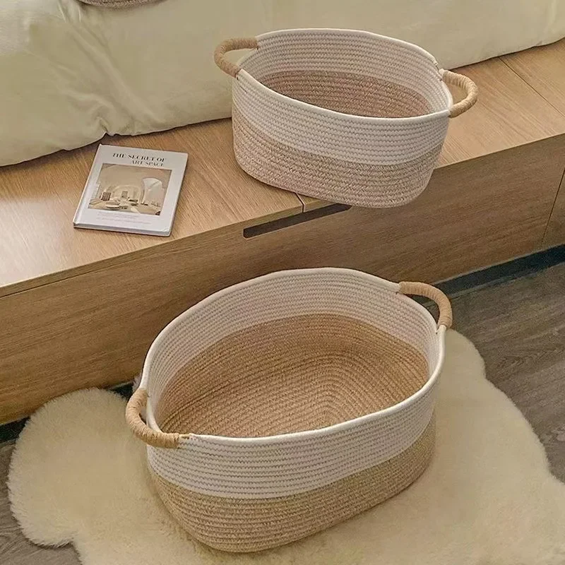 سلال منسوجة بحبل لتنظيم سلة تخزين حبل منسوج سلة ألعاب متعددة الوظائف لكتب الحمام المكتبي والحضانة