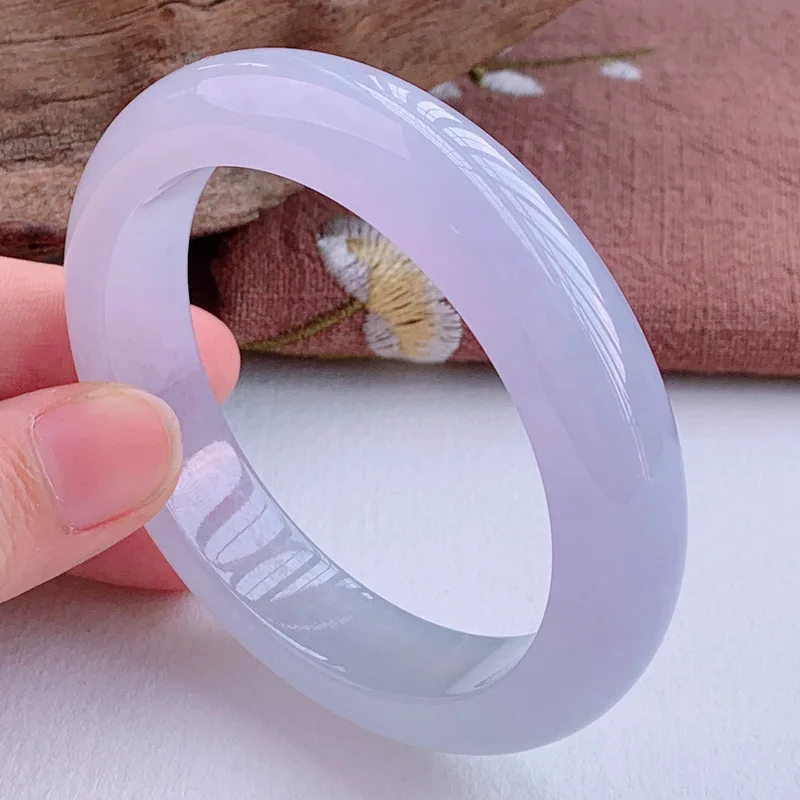 Natural bracelet from an old mine  with a moist icy texture violet jadeite light purple translucent jade  regular cir