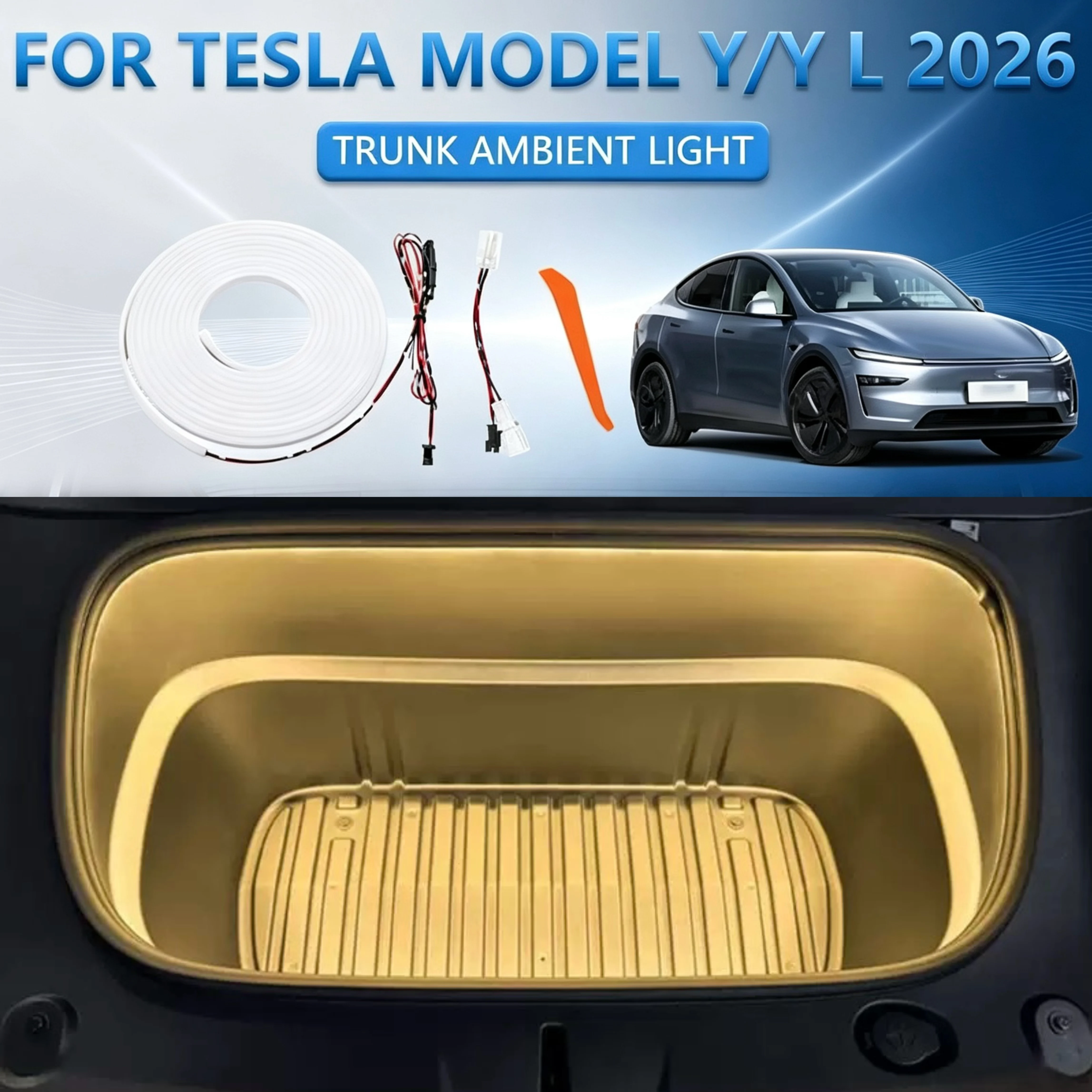 FOR TESLA MODEL Y/YL 2026 Car Front Trunk Light Strip LED Waterproof Flexible High Brightness 12V Auto Sensor Tailgate Light Bar