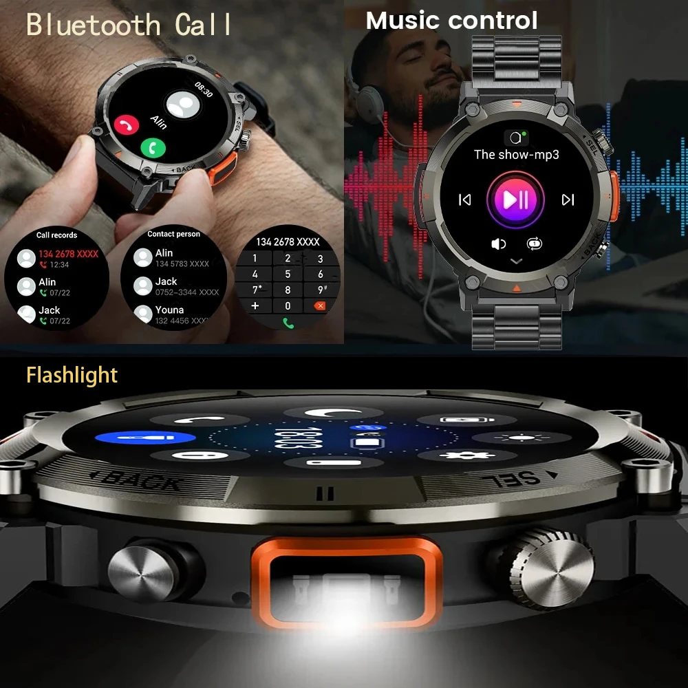 Smartwatch Smart Watch Bluetooth Call With latarka Sport Tracker ciśnienie krwi IP67 wodoodporny dla mężczyzn Xiaomi Android IOS