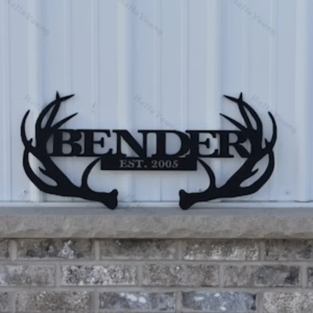 Metal Deer Antler Monogram Sign, Customized Artwork. Ideal Family Decor, Hunting-Inspired, Exuding Rustic Elegance Outdoors.