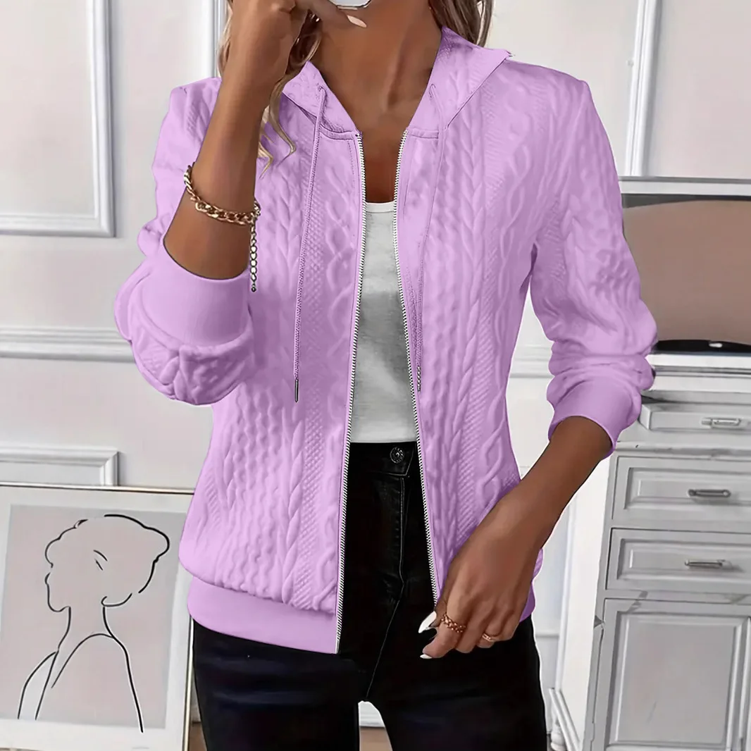 Damskie bluzy z kapturem na co dzień, wiosna i jesień 2026, jednolite kolory, dzianinowa bluza z długim rękawem, zapinana na zamek, kurtka z kapturem dla kobiet.