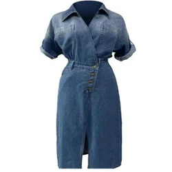 new pocket straight design denim dress  boho  formal women elegant