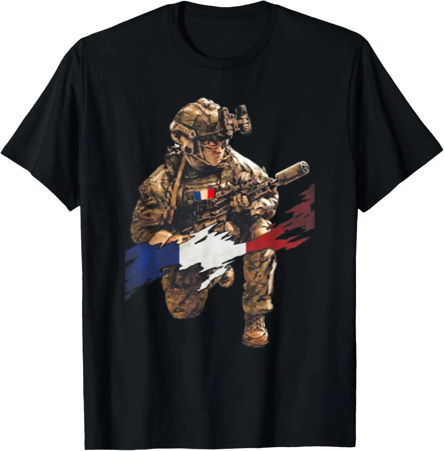 

French Flag Soldier Army Warrior T-Shirt Short Sleeve Casual 100% Cotton T Shirt