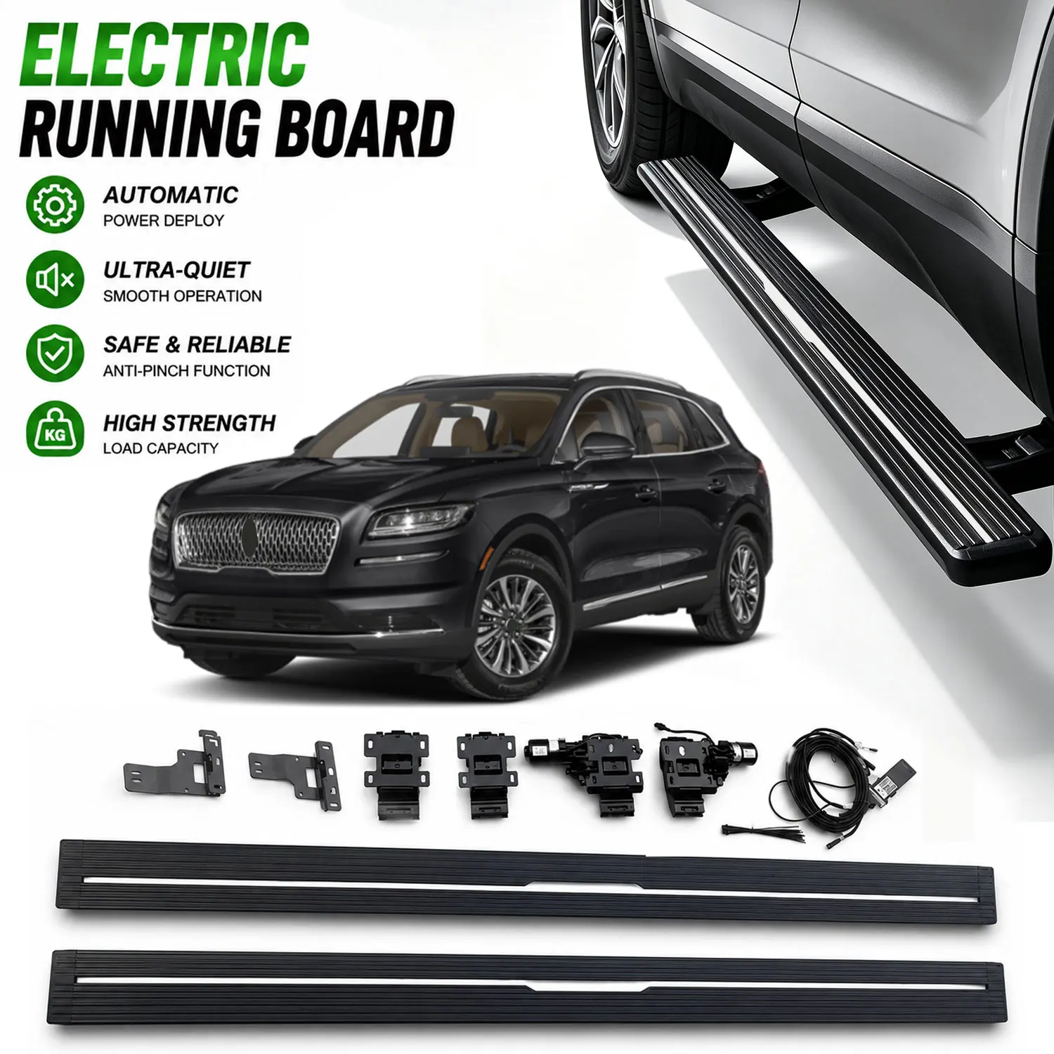 Fits for 2019-2023 Lincoln Nautilus Deployable Power Electric Running Boards, Aluminum Retractable Side Step Nerf Bars
