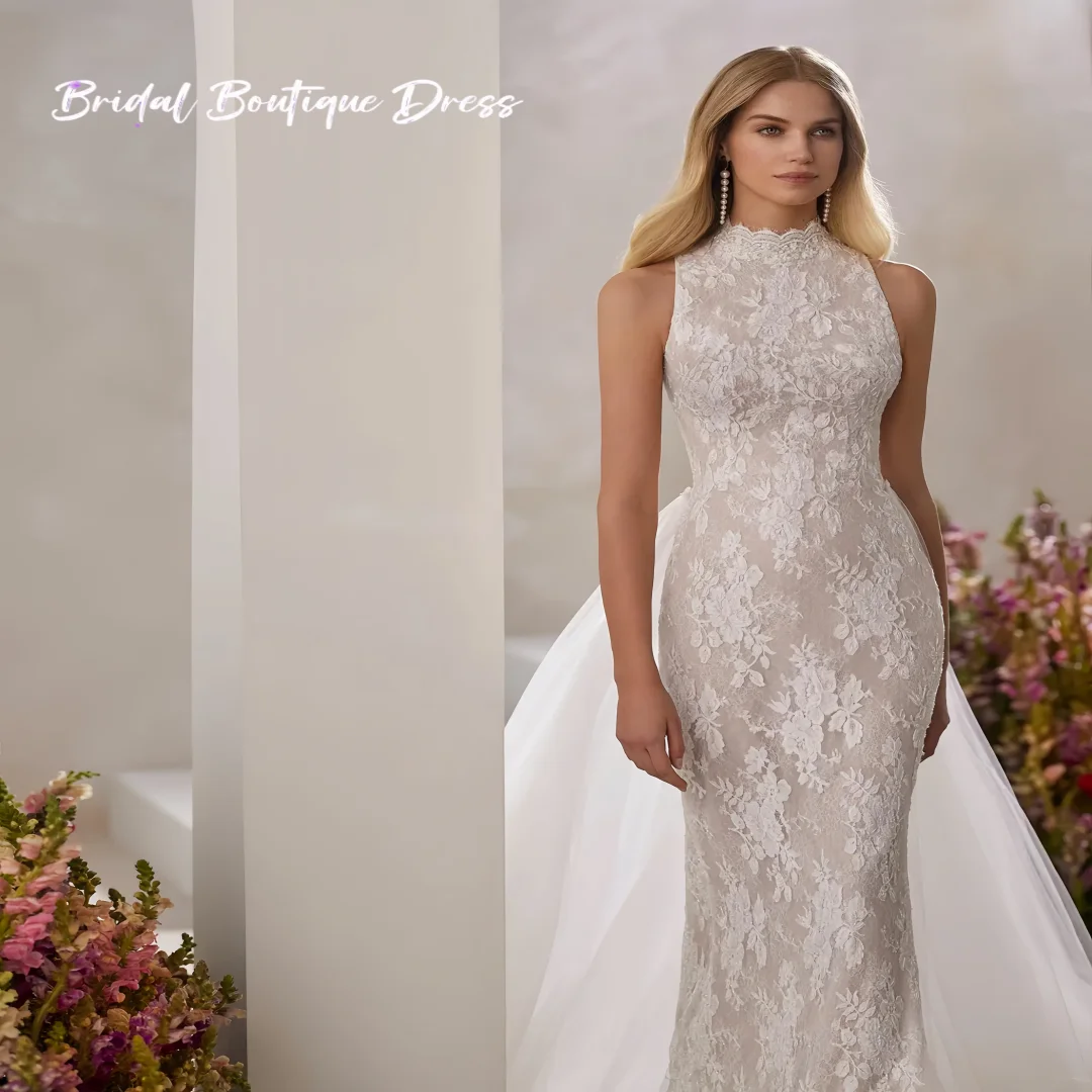 Angepasst Elegante Spitze O Neck Hochzeiten Kleider Liebsten Ärmellose Meerjungfrau schleppe hochzeit kleid Vestidos De Einfache Vestidos De
