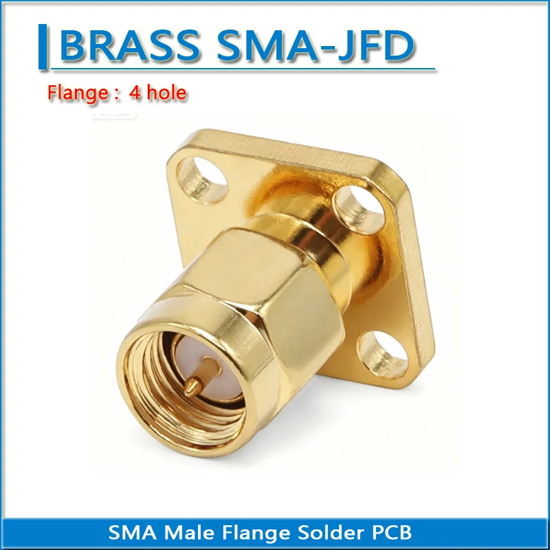 SMA Male 4 Hole Flange Square Chassis Panel Mount Solder Needle PCB Copper PTFE 4mm Pin 3mm SMA-JFD RF Connector Socket Adapter