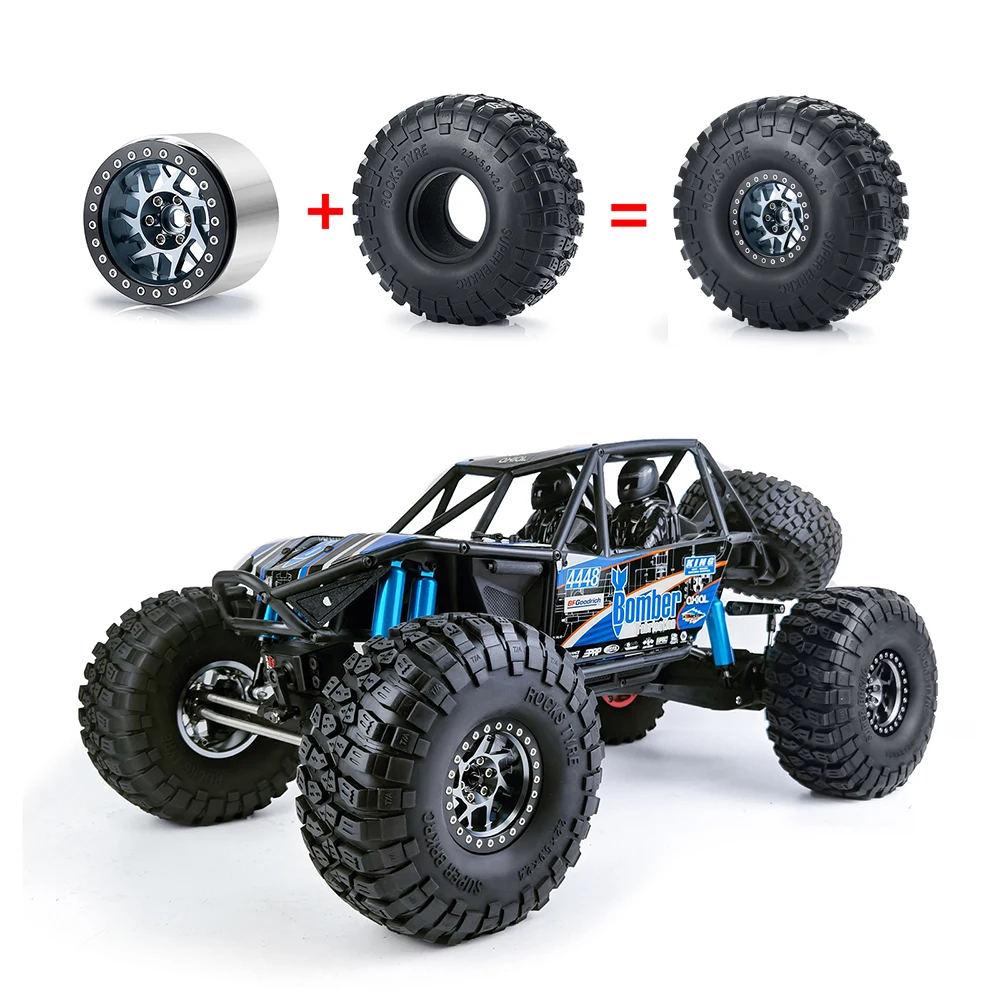 AXSPEED Metal 2.2inch 45mm Widen Beadlock Wheel Rims Hubs  Rubber Tires Set for Axial RBX10 AXI03005 Wraith 1/10 RC Crawler Car