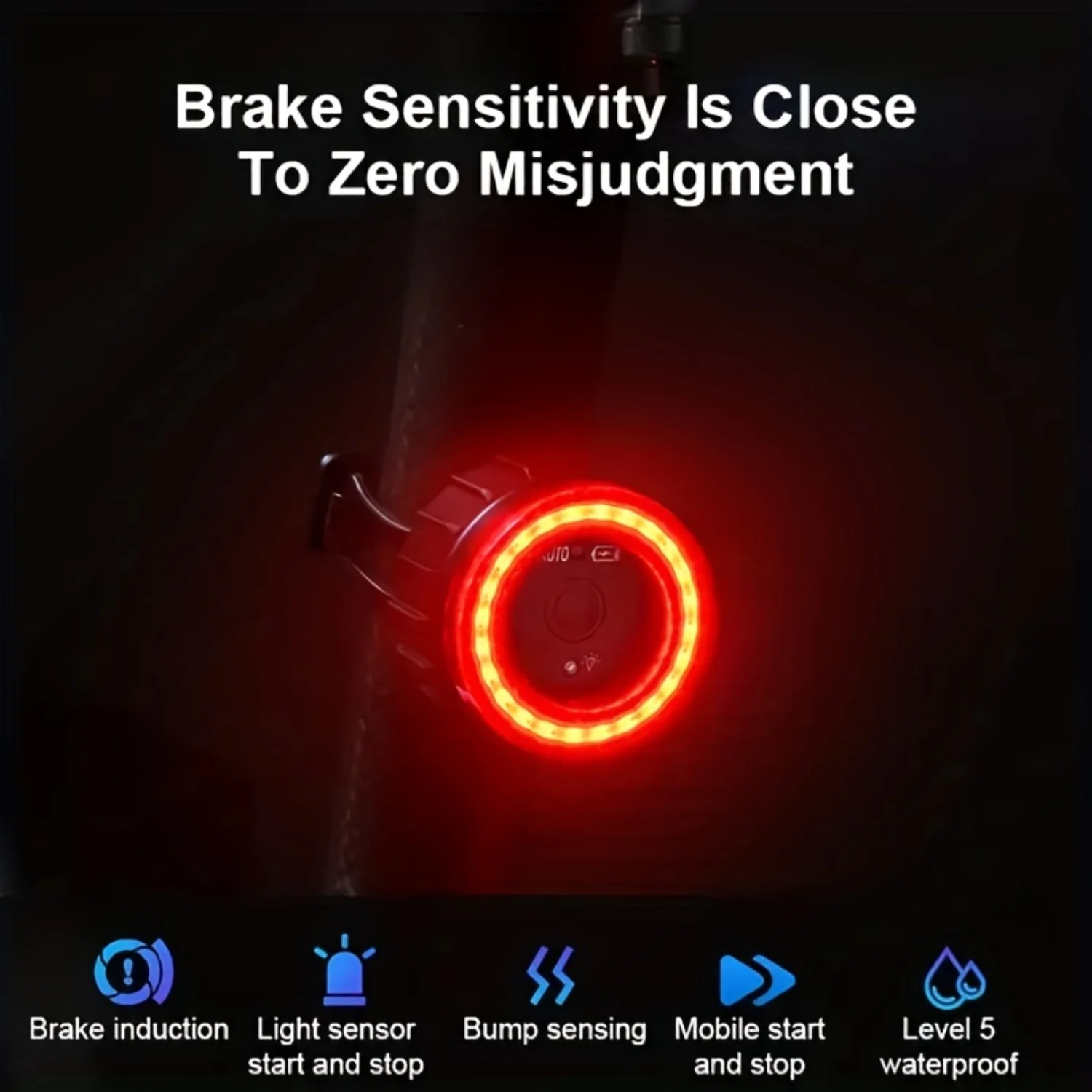 Smart Bike Rear Light, Auto Start Stop Brake Sensing LED Charging Cycling Smart Bicycle Taillight