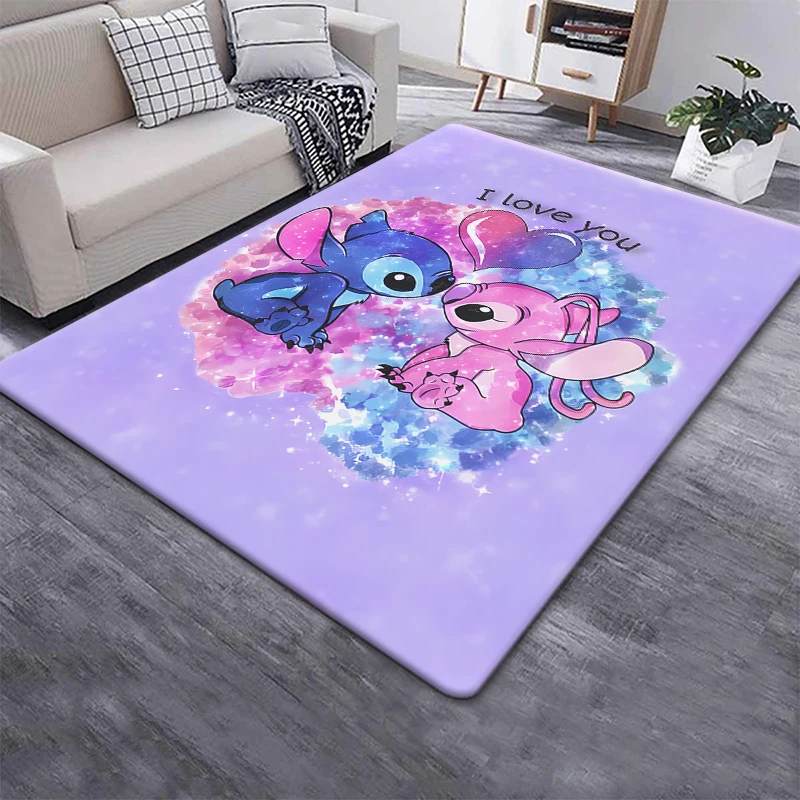 Alfombra con estampado HD de dibujos animados de Stitch para decoración de sala de estar, dormitorio, Picnic, campamento, cocina, alfombra para