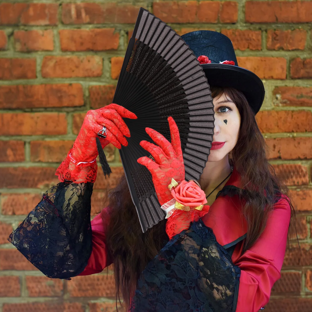 

Lightweight Vintage Folding Fan Hollow Handcrafted Black Fan Portable Gift for Dance Performance Wedding Party Decor