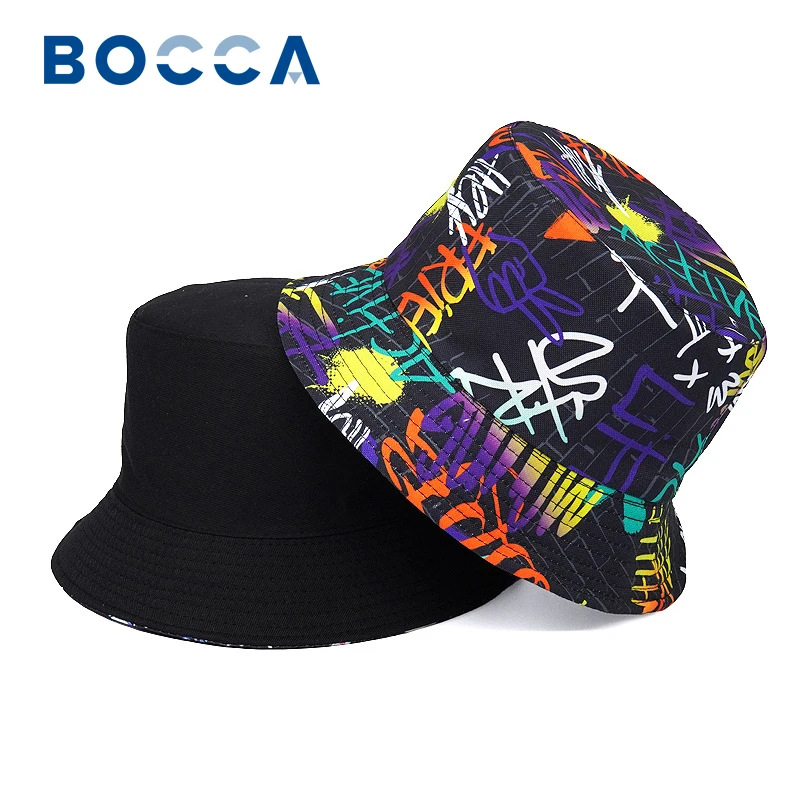 

Bocca Graffiti Bucket Hat Printing Panama Fisherman Hats Men Women Letter Double-Sided Sun Cap Summer Hip Hop Gorras 2023 New