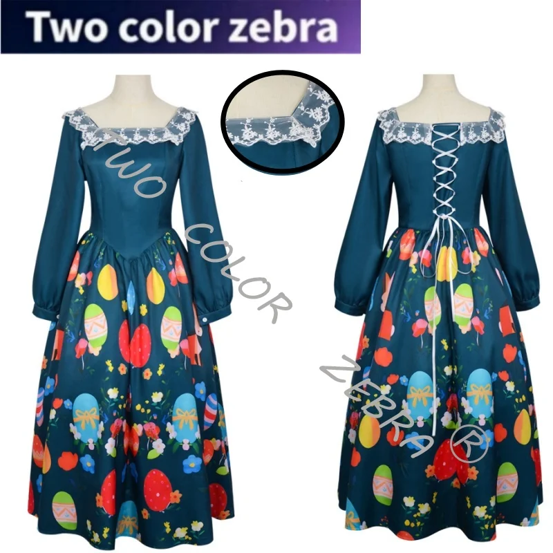 

Easter Cosplay Costume Egg Print Long Sleeve Dress Square Neckline Lace Clothes Halloween Roleplay Clothing Carnival Party