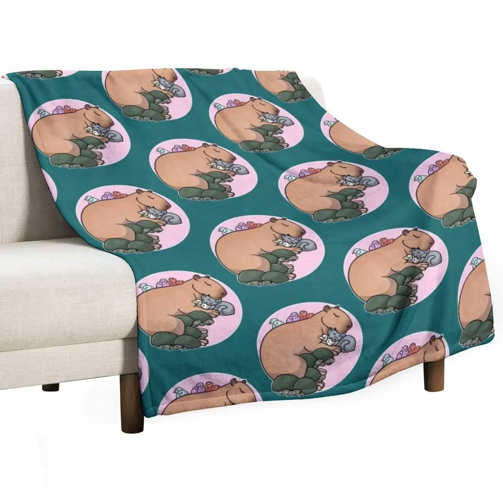 

Capybara snuggles Throw Blanket Custom Plaid on the sofa Sofa Quilt Luxury Blankets