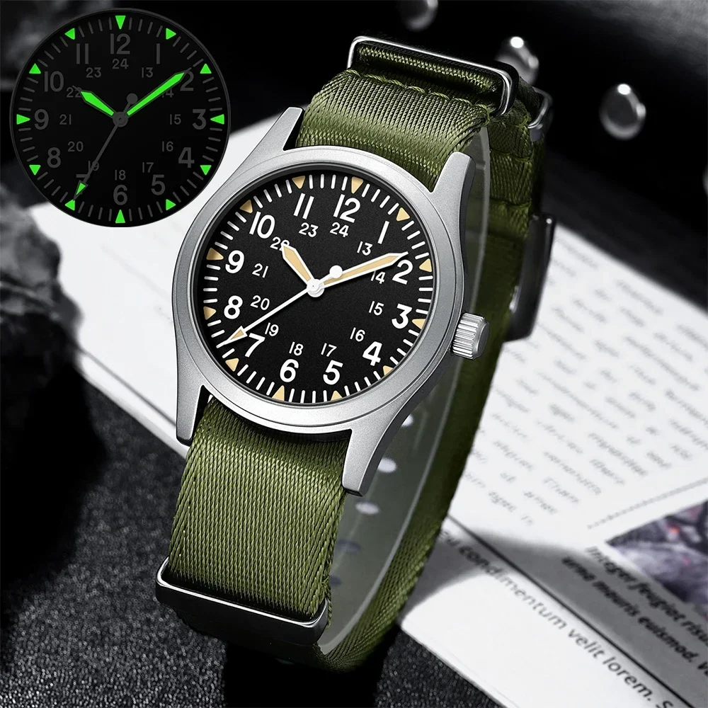 ﻿ MILITREK 2025 ใหม่ทหารRetro Men 'S VH31 ควอตซ์นาฬิกา 37Mm Sapphireสแตนเลส 100Mกันน้ําC3 Luminous reloj hombre