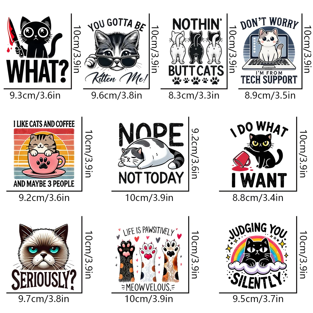 10 قطع من ملصقات نقل الحرارة الصغيرة الحجم بنمط قطة - نقل حديد متعدد الاستخدامات للقمصان والوسائد وأكياس القماش والجينز