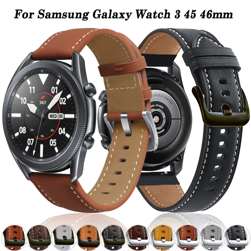 Correa de cuero Original para Samsung Galaxy Watch 3, banda de reloj inteligente para Huawei Watch GT2/GT3 de 46mm, 45mm, 46mm, 22mm