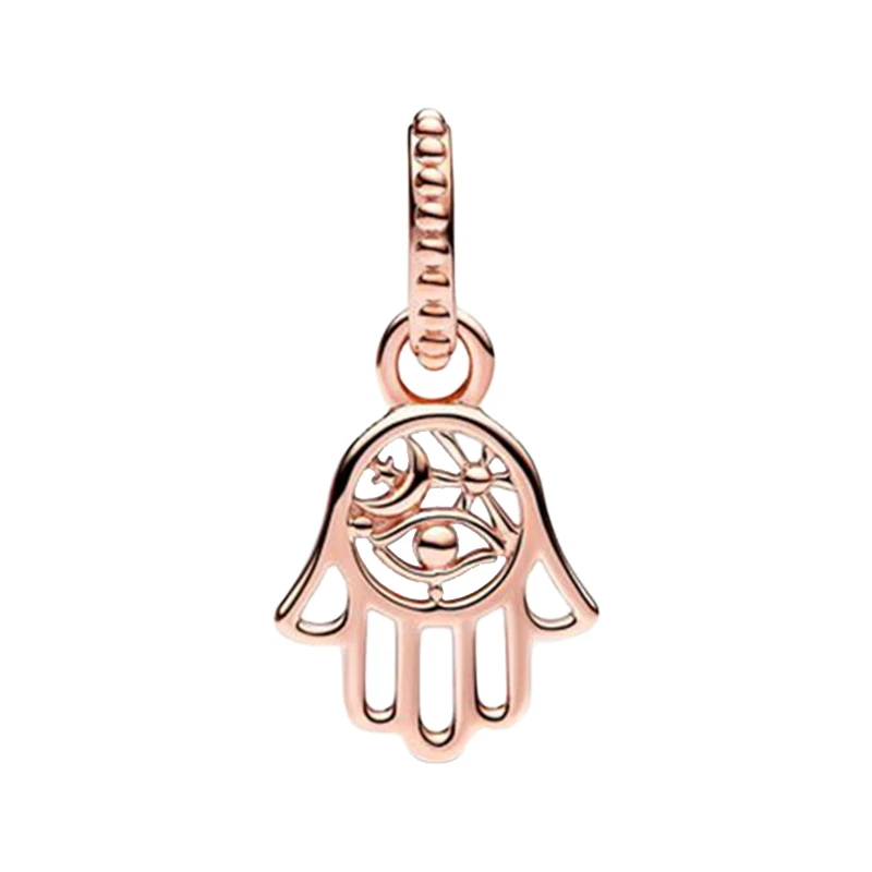 14K Rose Gold Protective Hamsa Hand Pendant Charms For Women Jewelry Making DIY Bracelets Beaded Bail Eye Sun Rays Crescent Moon