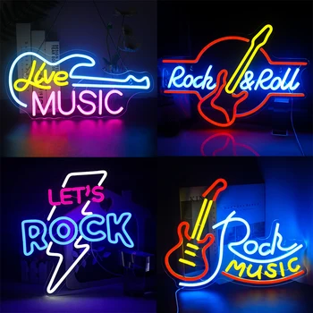 Letrero de neón Led de música en vivo, decoración de pared de salón de música y guitarra, lámparas multicolores para habitación, Bar, estudio de música, fiesta, Club, decoración, regalos de cumpleaños