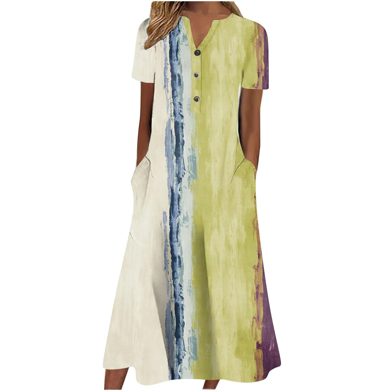 

Ladies' Fashion Tie Dye Print Vintage Loose Straight Long Dress Summer Casaul Loose Short Sleeve Vacation Midi Dresses