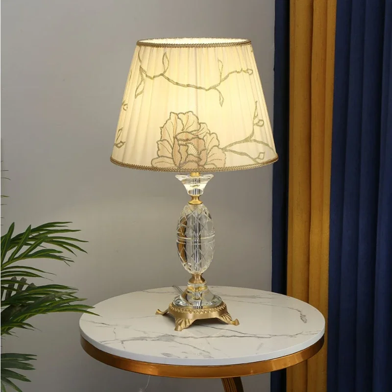 

*Crystal Table Lamp Copper Embroidery Bedroom Bedside Lamp Luxury Living Room Study Creative Romantic Home