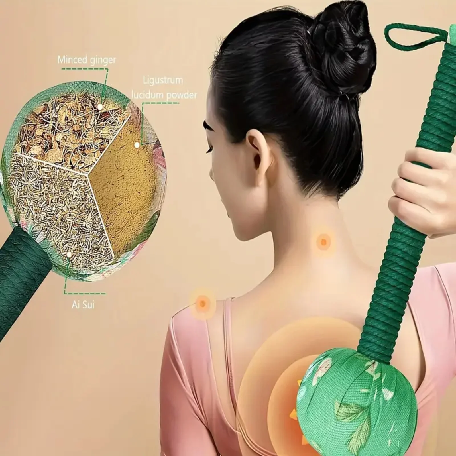 Palu Pijat Pemijat Punggung Manual Drainase Limfatik Apsintus Herbal Panjang untuk Pereda Nyeri Otot Leher Bahu