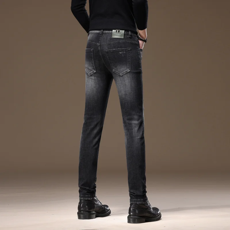 

Broken patch men's jeans stretch small feet retro trendy casual street ruff handsome washed American pants