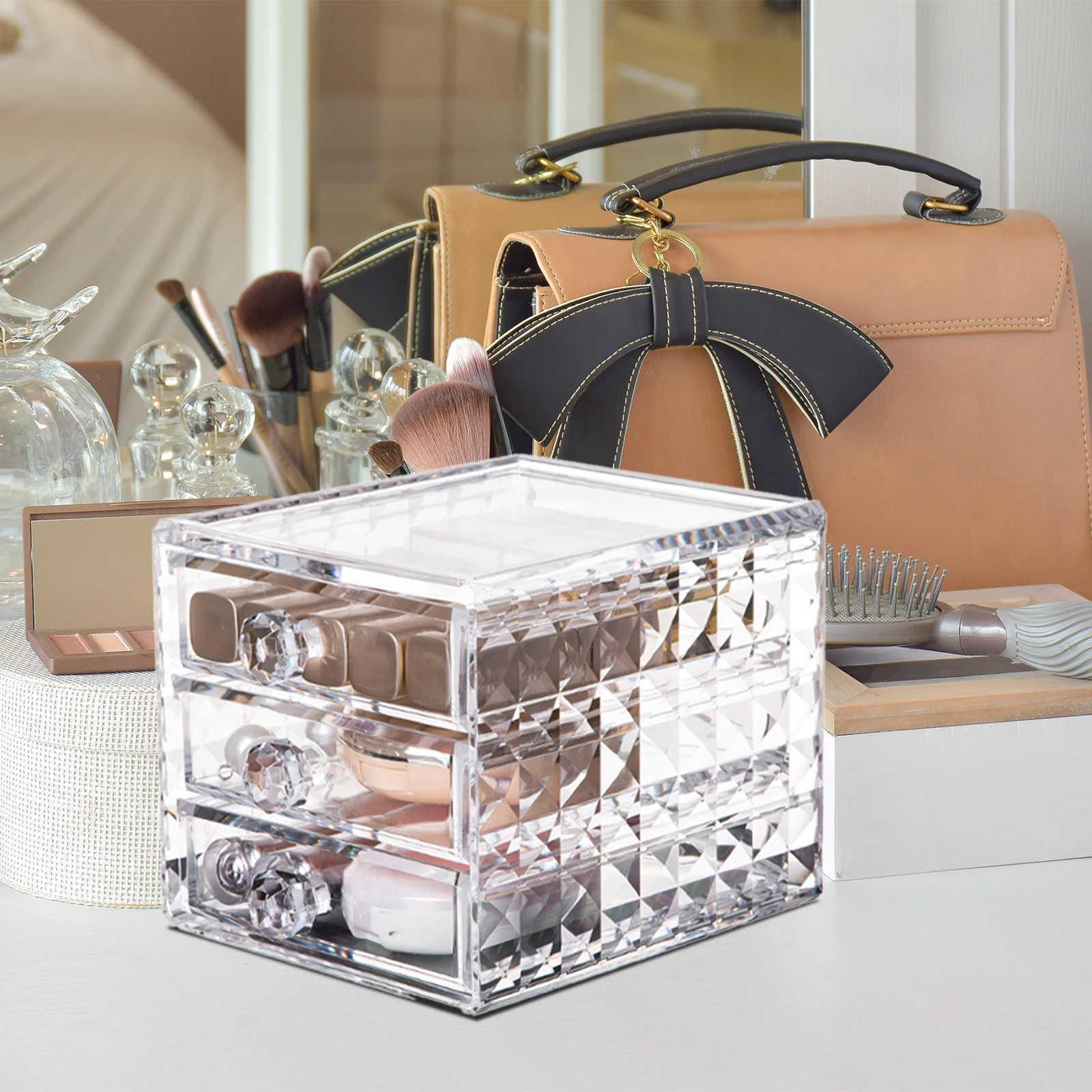 Caja acrílica duradera y resistente, almacenamiento de lápiz labial, esmalte de uñas, estuche de joyería, tipo cajonera, solución de ganización de escritorio, maquillaje