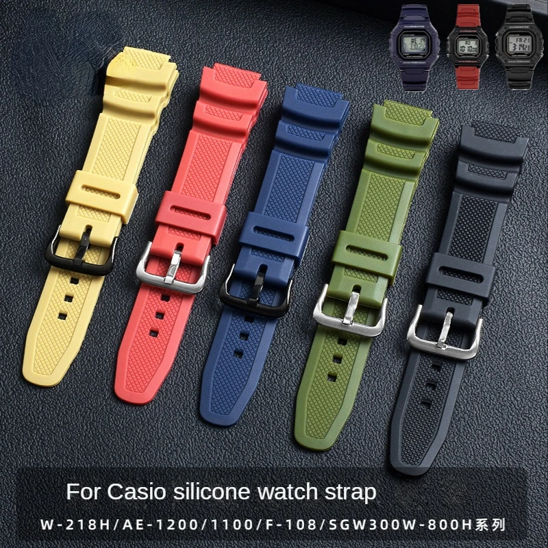 Silicone Watch Strap for Casio W-218H F-108 Ae1200 1000 1300 Series Tape Men Waterproof Sweat-Proof Watchband Accessories