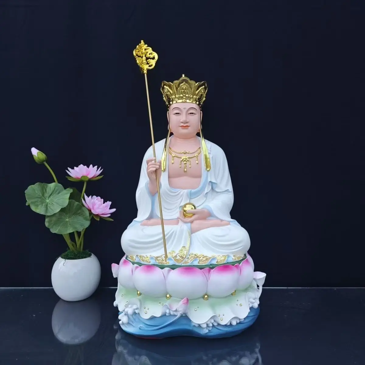Maitreya Buddha Sakyamuni Three Saints Avalokiteshvara Kshitigarbha Resin Statue Home Offering Feng Shui Auspicious Buddha Decor