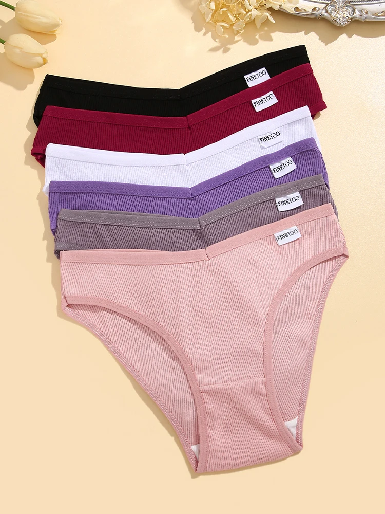 FINETOO 7Pcs Cotton M-3XL Striped Underwear Women's Breathable Panties Sexy V Waist Comfortable Briefs Ladies Low Waist Lingerie image 4