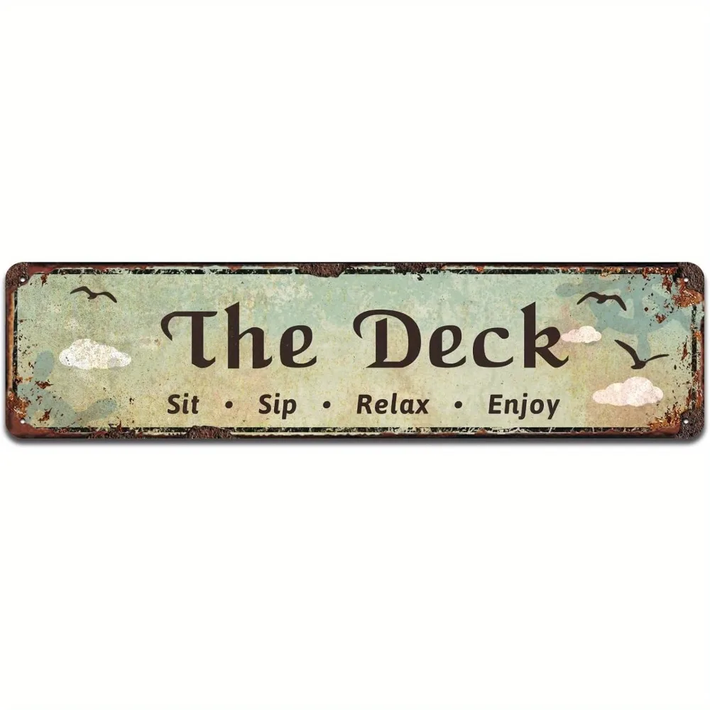 2D 1PC Metal Patio Sign 4x16 Inch, Rustic Outdoor Wall Decor for Porch Yard