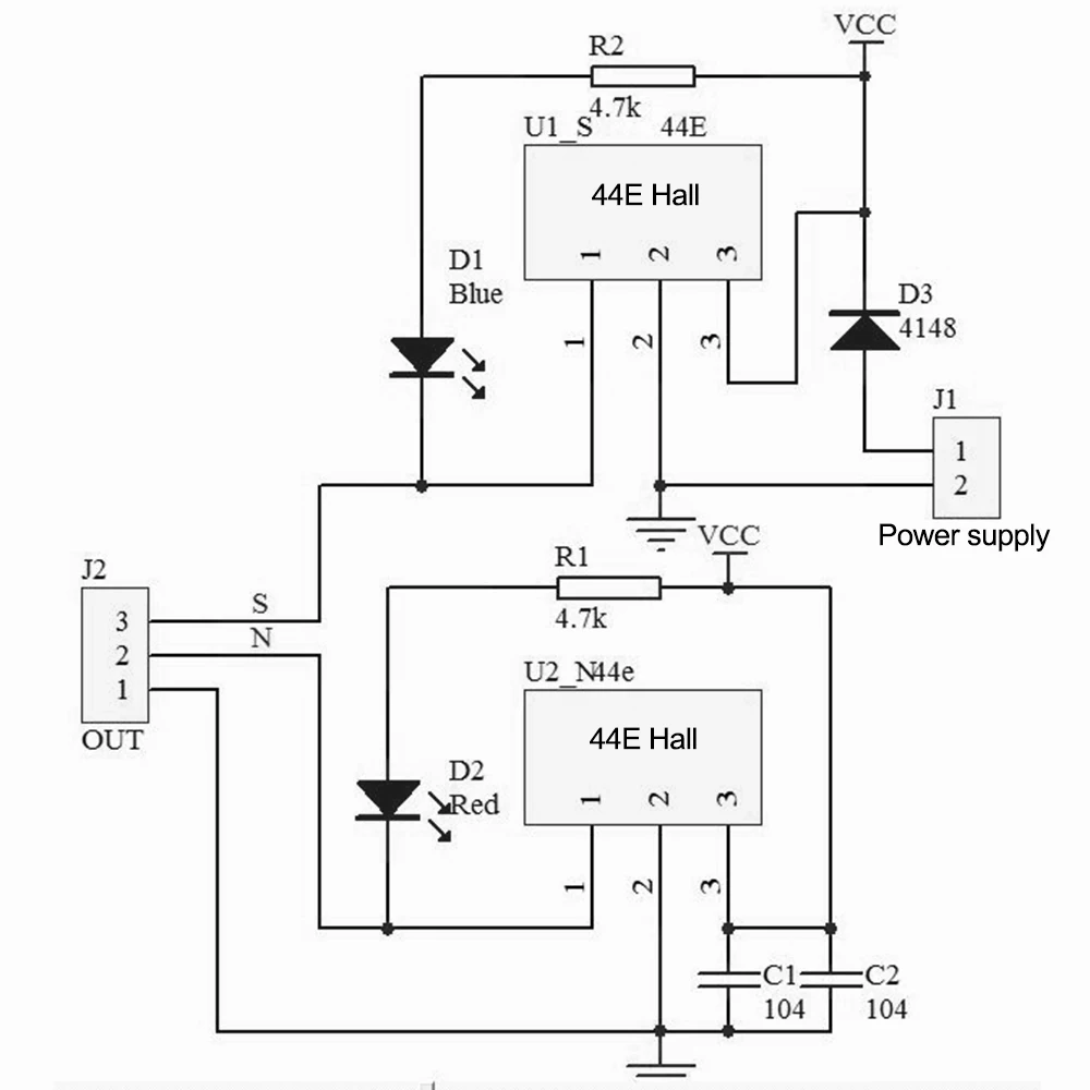 Hall Magnetic Induction Sensor Magnetic Detection Pole Resolver North And South Detection Module DIY Learning Kits DC4.5V-20V 
