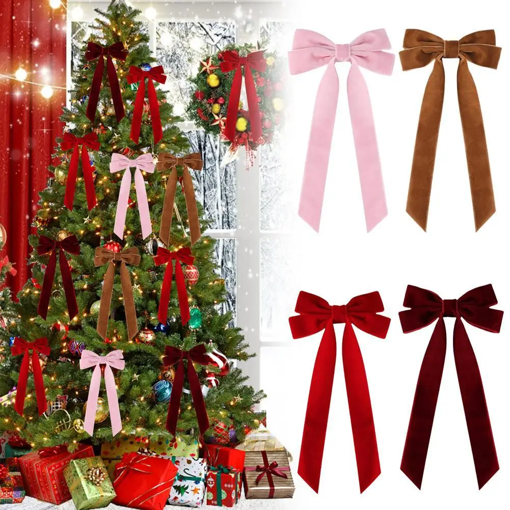 12 buah pita beludru merah untuk dekorasi pohon Natal untuk hadiah karangan bunga gantung Natal kerajinan DIY perayaan musim dingin