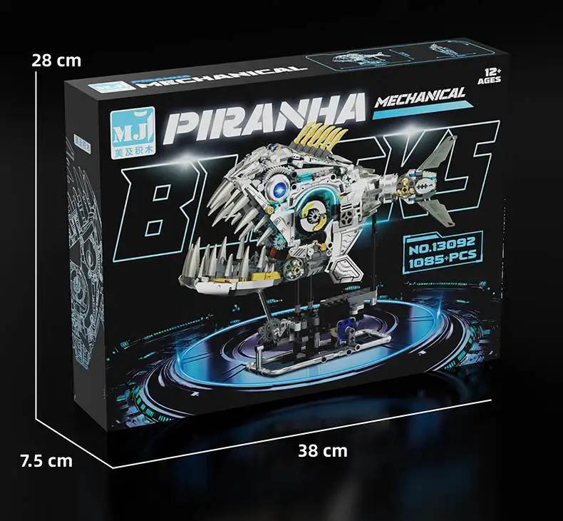 13092 1085 STKS Mechanische Piranha Vis Model Unieke Dierlijke Bouwstenen voor Creatieve Decoratie DIY Montage Kit Speelgoed