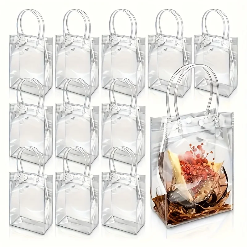 50-Piece Durable Transparent Tote Bags - Reusable Pvc Plastic, Ideal For Gifts, Shopping, Weddings & Crafts