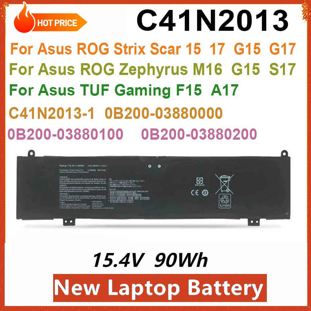 New C41N2013 Laptop Battery for Asus TUF Gaming F15 FX507 A17 FA707 ROG Zephyrus S17 G15 M16 ROG Strix Scar 15 17 G17 G15 90Wh