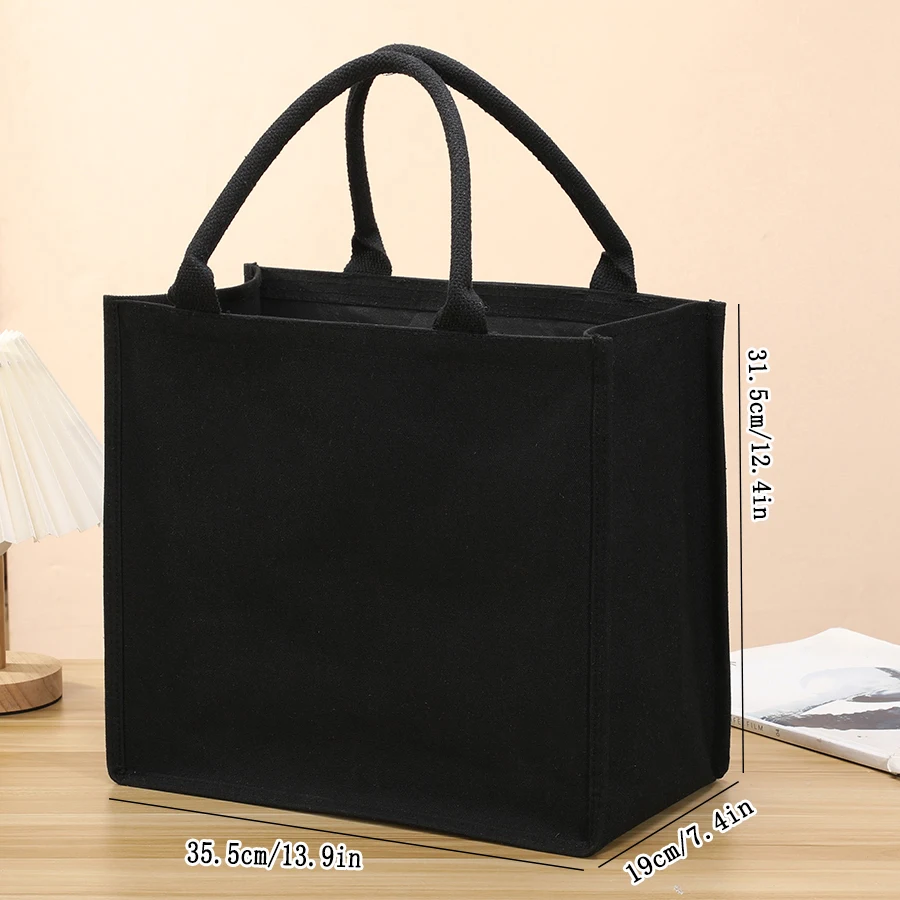 Ladies' large capacity tote bag, thick black canvas bag, waterproof handbag