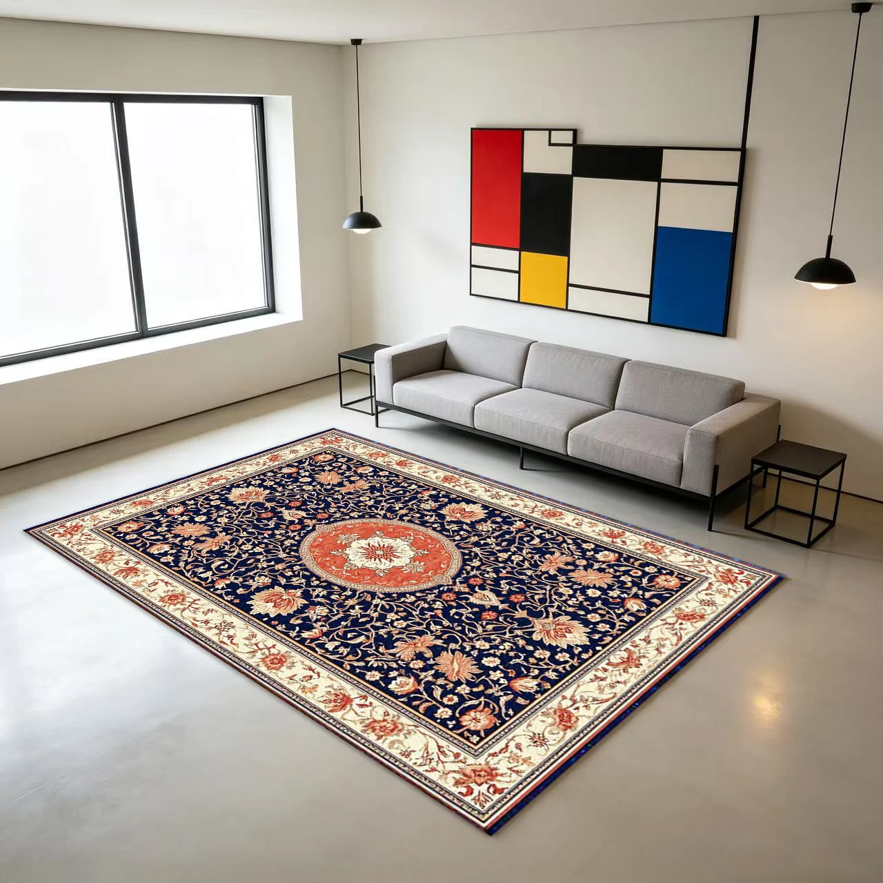 Oriental Persian Traditional Floral Pattern Carpet Classic Retro Printed Carpet Non-Slip Floor Mat Suitable for Living Room Home Decoration