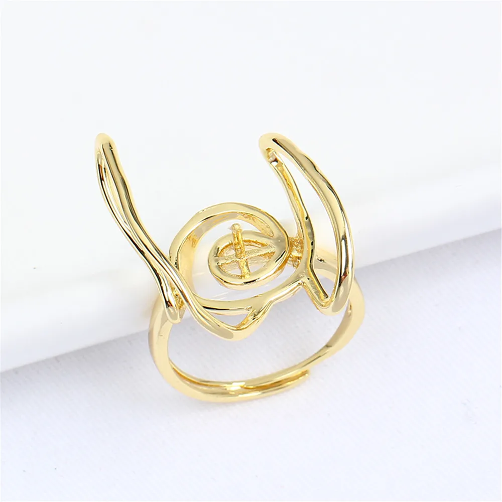 

Domestic 14k Gold Electroplated Irregular Shaped Ring with Color Retention Zircon Pearl Adjustable DIY Accessory for Women