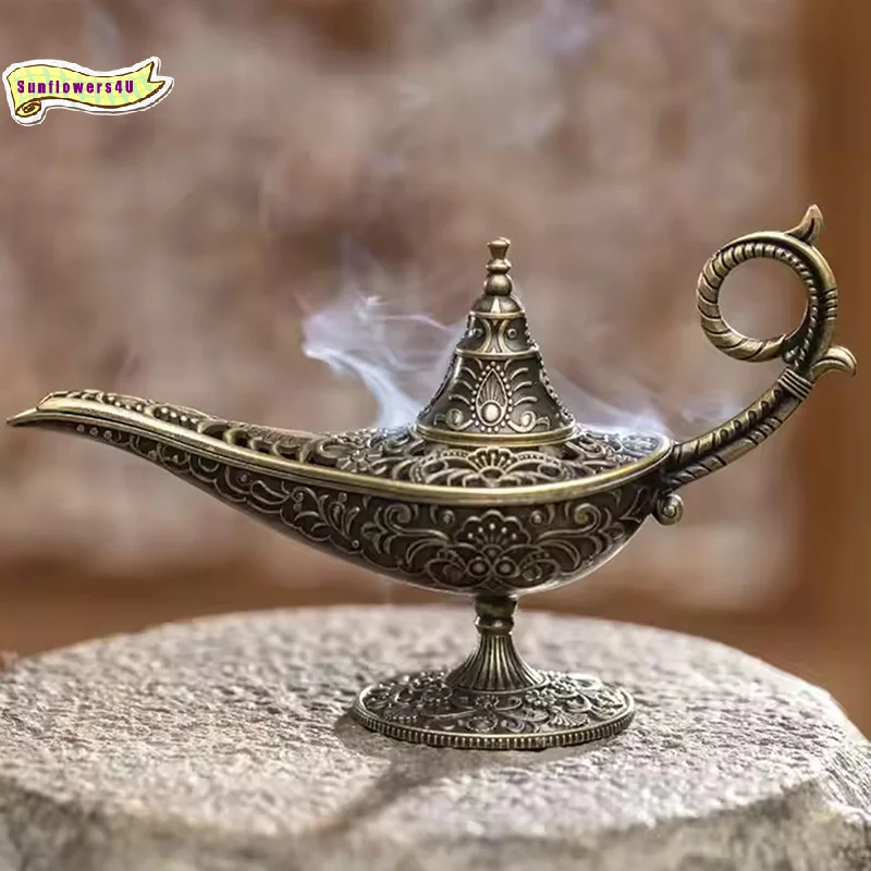 1pc Antique Style Lamp Metal Incense Burner Scented & Unscented Candle Holder Home Decor Gift Arabic Incense Burner