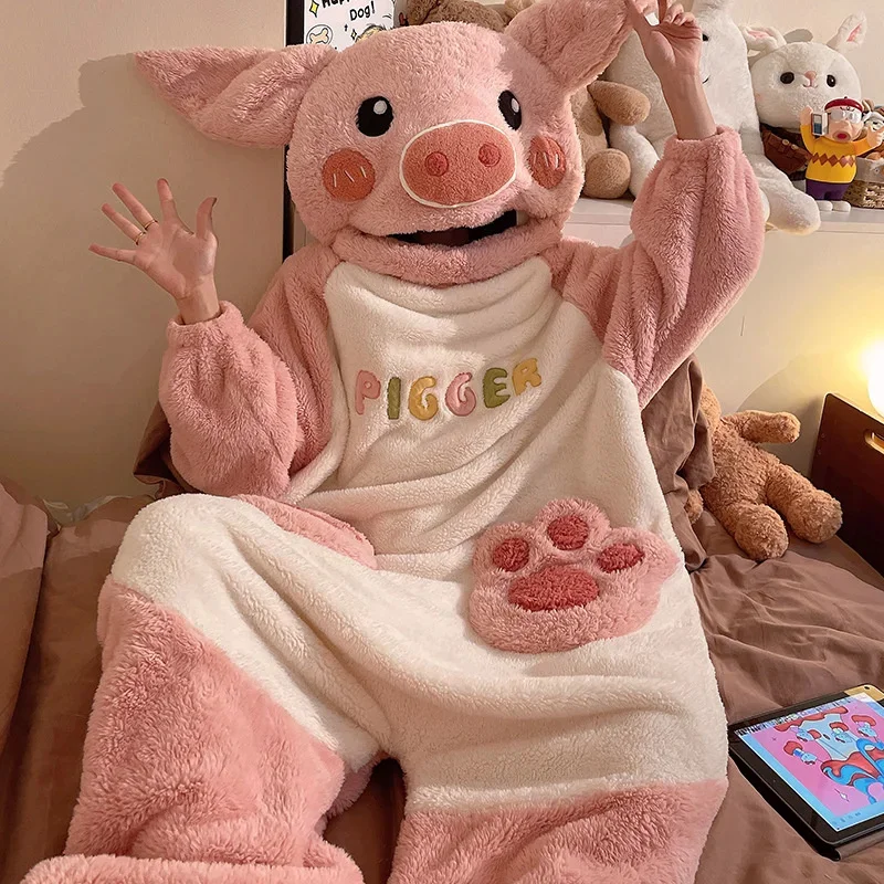 3D Ugly Pajama Frog Conjoined Animal Coral Velvet Thick Velvet Autumn Winter Ins Funny Internet Celebrity Frog Plush Home Set