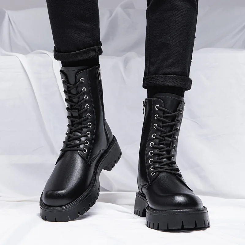 men fashion stage nightclub high motorcycle boots original leather shoes cowboy platform boot autumn winter long knight botas