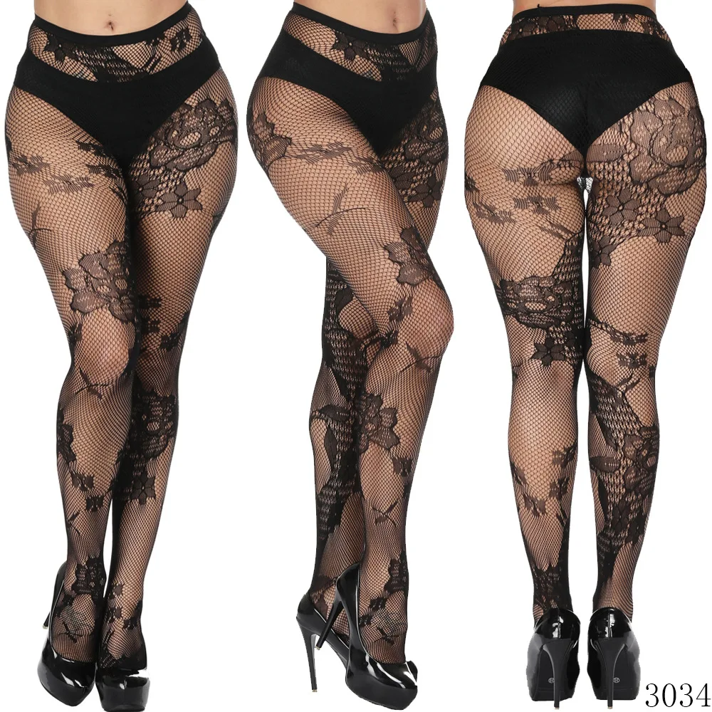 Neuartige Übergrößen-Netzstrumpfhose Sexy Hohle Spitzenstrümpfe Schwarze Overknee-Strümpfe für Damen Dessous – Detail 8