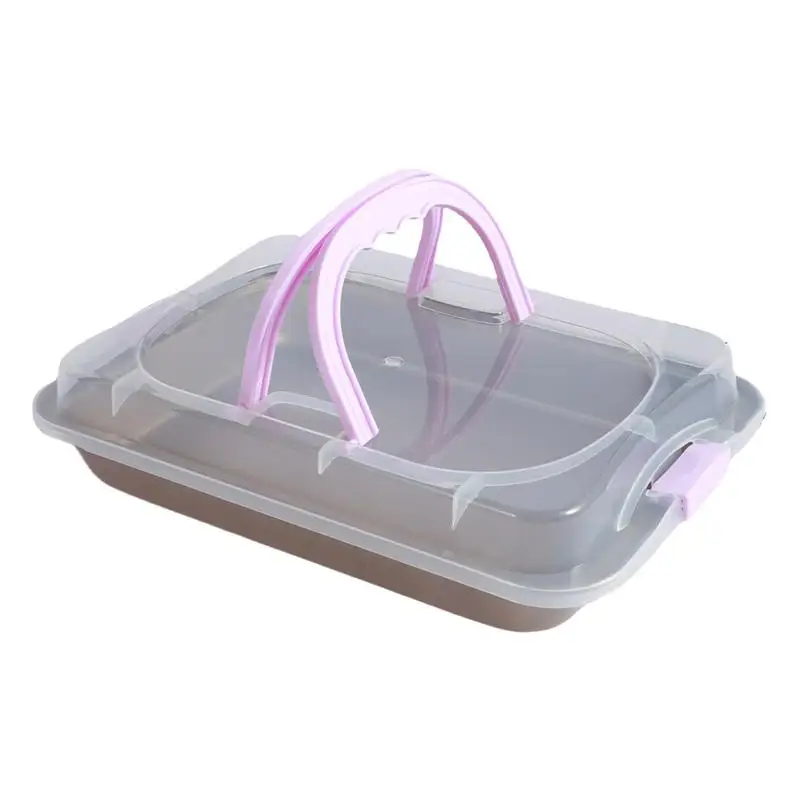 

Cake Pan With Lid Rectangle Cake Baking Pan With Lid And Handle Non-Stick Cake Mold For Transport & Serve Baking Tool For Cake