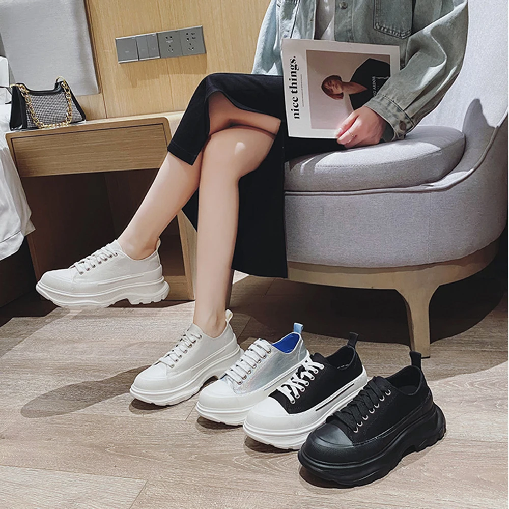 RIZABINA Size 34-45 Sneakers For Women Casual Cross Strap Vulcanized Shoes Thick Bottom Height Increasing Running Sports Shoes